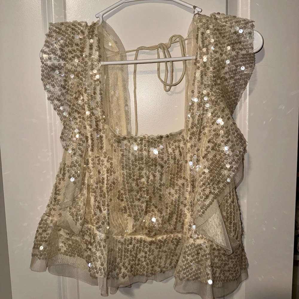 Anthropologie Gold Sequin Blouse